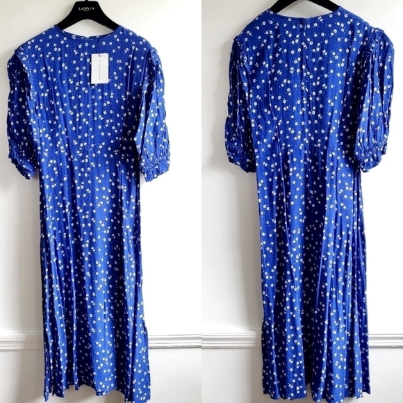 Faithfull The Brand Jean Marie Betina Floral Print Cobalt Blue Midi Dress Size 8 - Picture 15 of 17